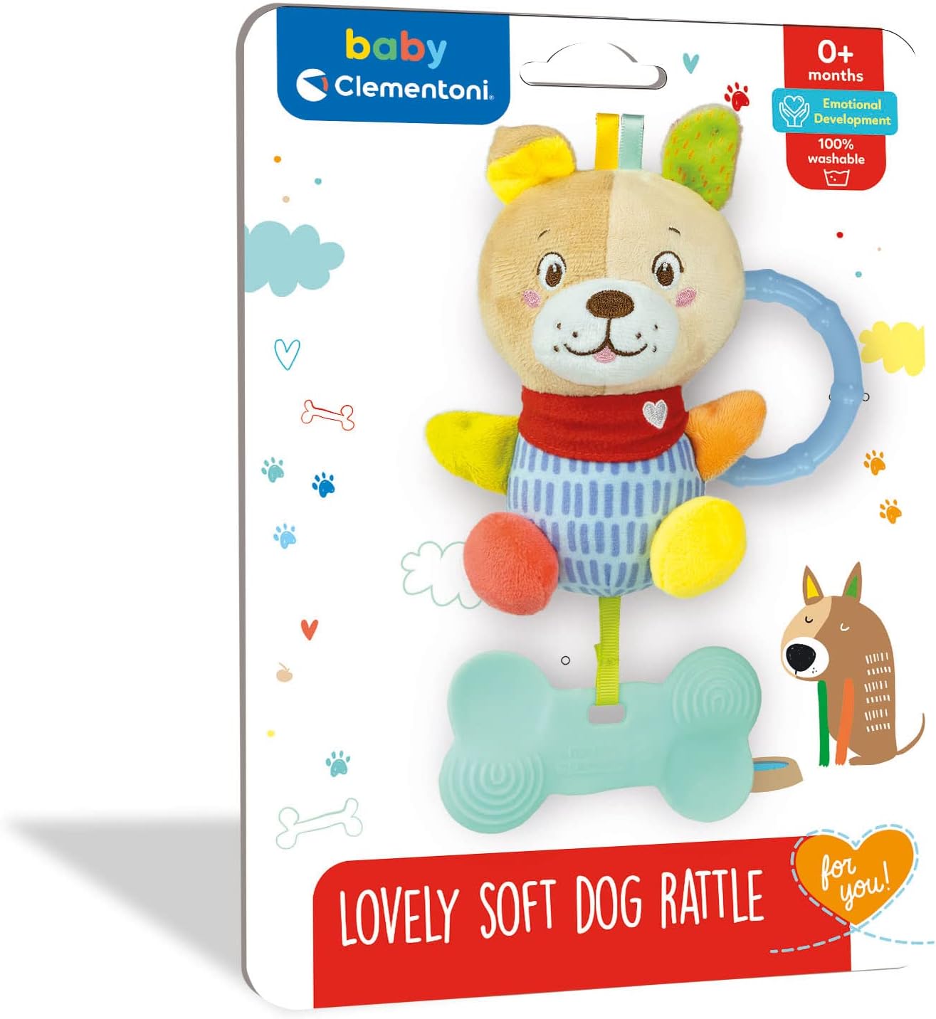 Clementoni - Sweet Puppy Rattle, Plush Rattle, Baby Rattle From 0 Months (17785)
