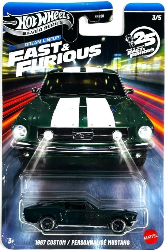 Hot Wheels Silver Series Fast & Furious Dream Lineup - Mustang personalizado de 1967 [verde] Vehículo de juguete fundido a escala 3/5-1:64