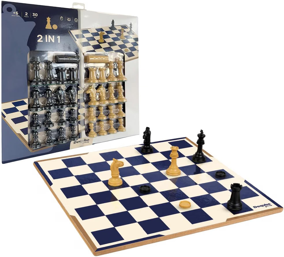 DEQUBE - Juego de Mesa - Ajedrez/Damas - con Accesorios - +7 años (943D00329)