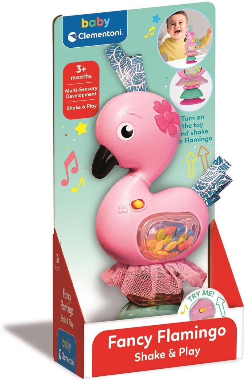 Clementoni Baby Fancy Flamingo, sonajero interactivo flamenco con melodías
