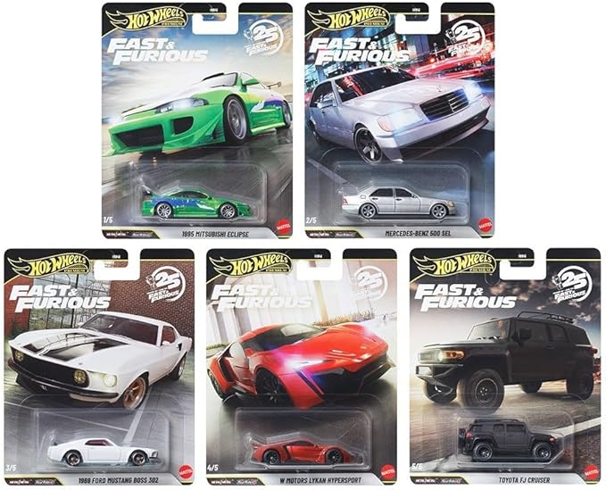 Hot Wheels Premium Fast & Furious 25 Aniversario colección 5 coches