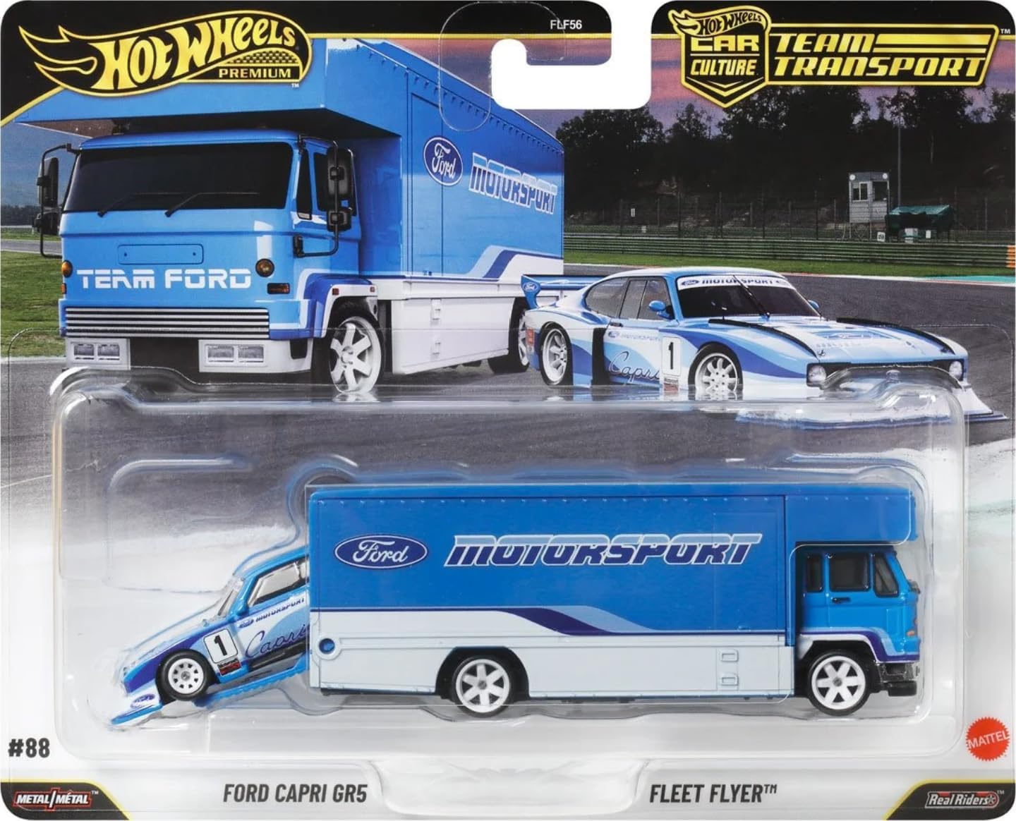 Hot Wheels Team Transport #88 Ford Capri Gr5 & Flotte Flyer Real Riders Metal/Metal Escala 1:64