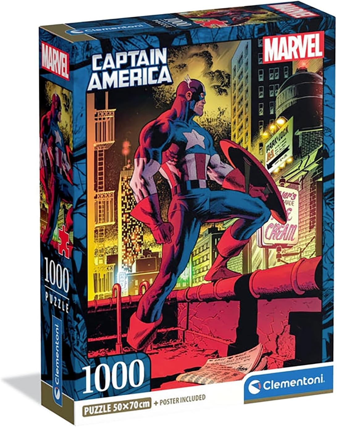 Clementoni - Puzzle Adulto 1000 Piezas Marvel Captain America Personajes Avengers Compact Box, 37049