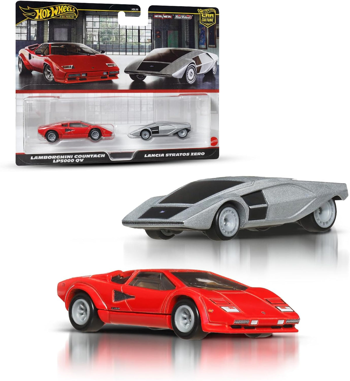 Hot Wheels Premium Car Culture, pack con dos vehículos a escala 1:64, parejas únicas, neumáticos Real Riders, chasis Metal/Metal, juguete para coleccionistas, JBL02