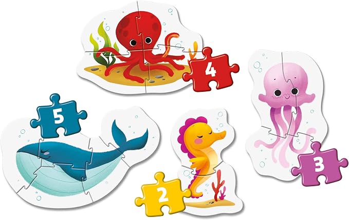 Clementoni 20835 My First Puzzles, Sea Life, Puzzles Infantiles Progresivos, 3-6-9-12 Piezas