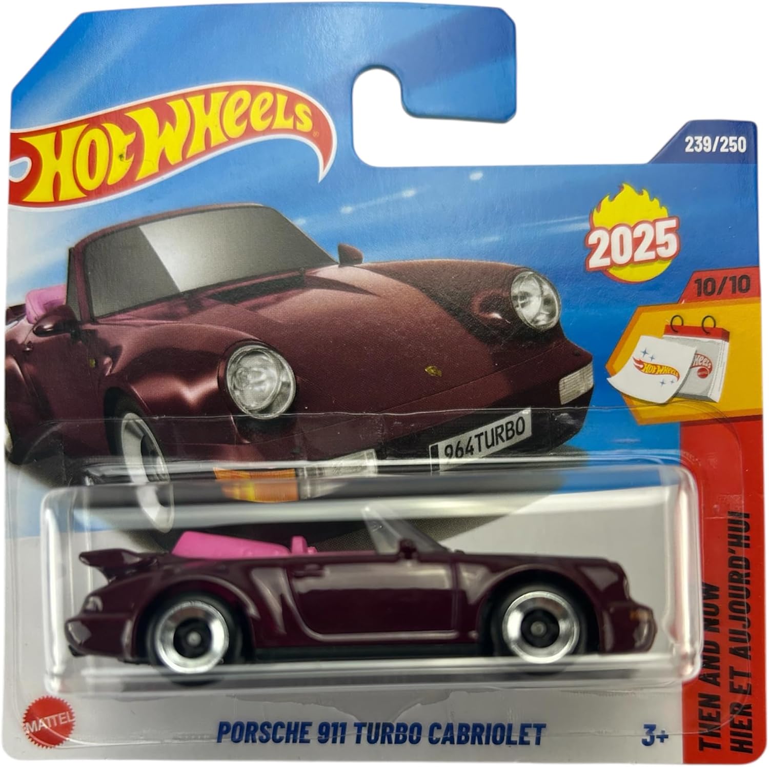 Hot Wheels Porsche 911 Turbo Cabriolet (964) Burdeos HYW37 – Modelo Porsche con licencia – Then and Now 2025