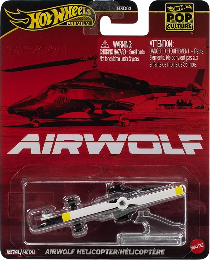 Hot Wheels Helicóptero Airwolf SUPERCOPTER - Die Cast Escala 1:64 - Longitud 7 cm - JBL56 - Serie Cultura Pop