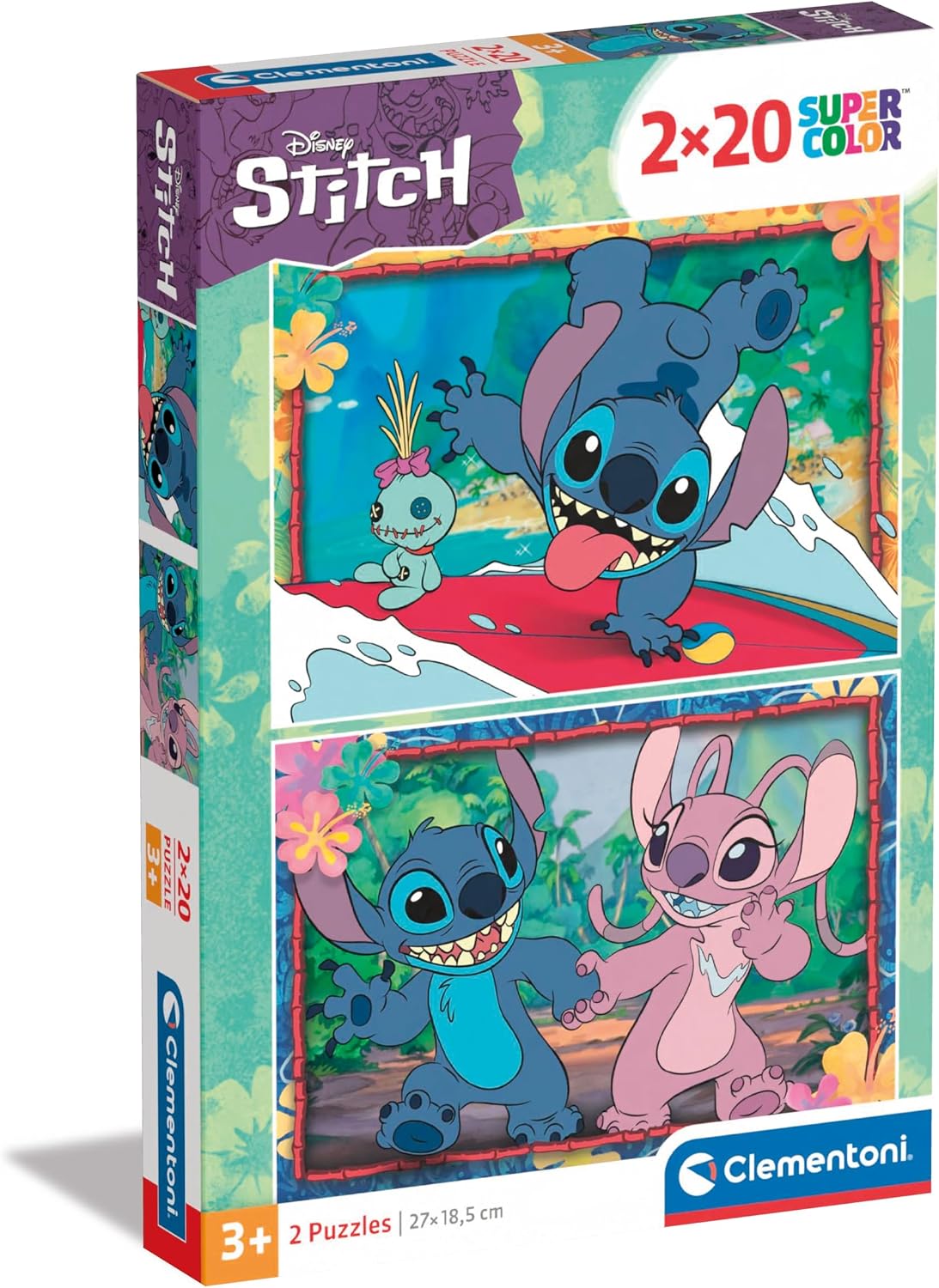 Clementoni Puzzle - Disney Stitch - 2 Supercolor Puzzles Infantiles De 20 Piezas, para Niños 3-5 Años, Desarrolla La Concentraciòn Mentàl Y La Logica, 24809
