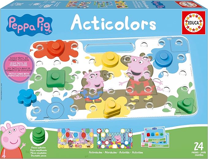 Educa - Acticolors Peppa Pig | Juego Infantil para apilar fichas de Colores con Formas geométricas. Encajables para Colorear la Figura. Recomendado a Partir de 2 años (20382)