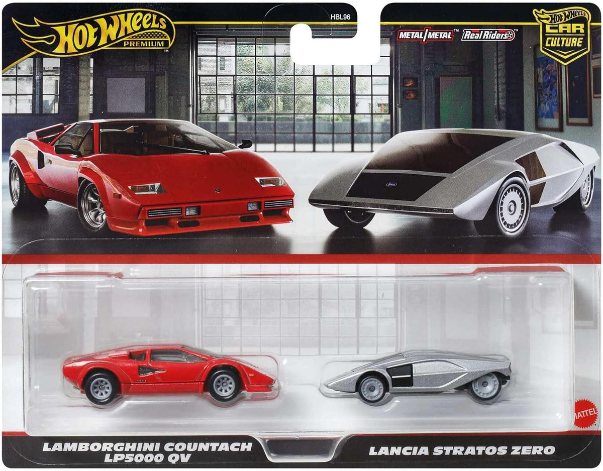 Hot Wheels Premium Car Culture, pack con dos vehículos a escala 1:64, parejas únicas, neumáticos Real Riders, chasis Metal/Metal, juguete para coleccionistas, JBL02