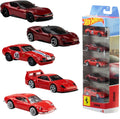 Hot Wheels Pack de 5 Coches Ferrari a Escala 1:64 | Set oficial con licencia de 5 vehículos Ferrari de metal fundido para jugar o exponer, de colección, JLN12