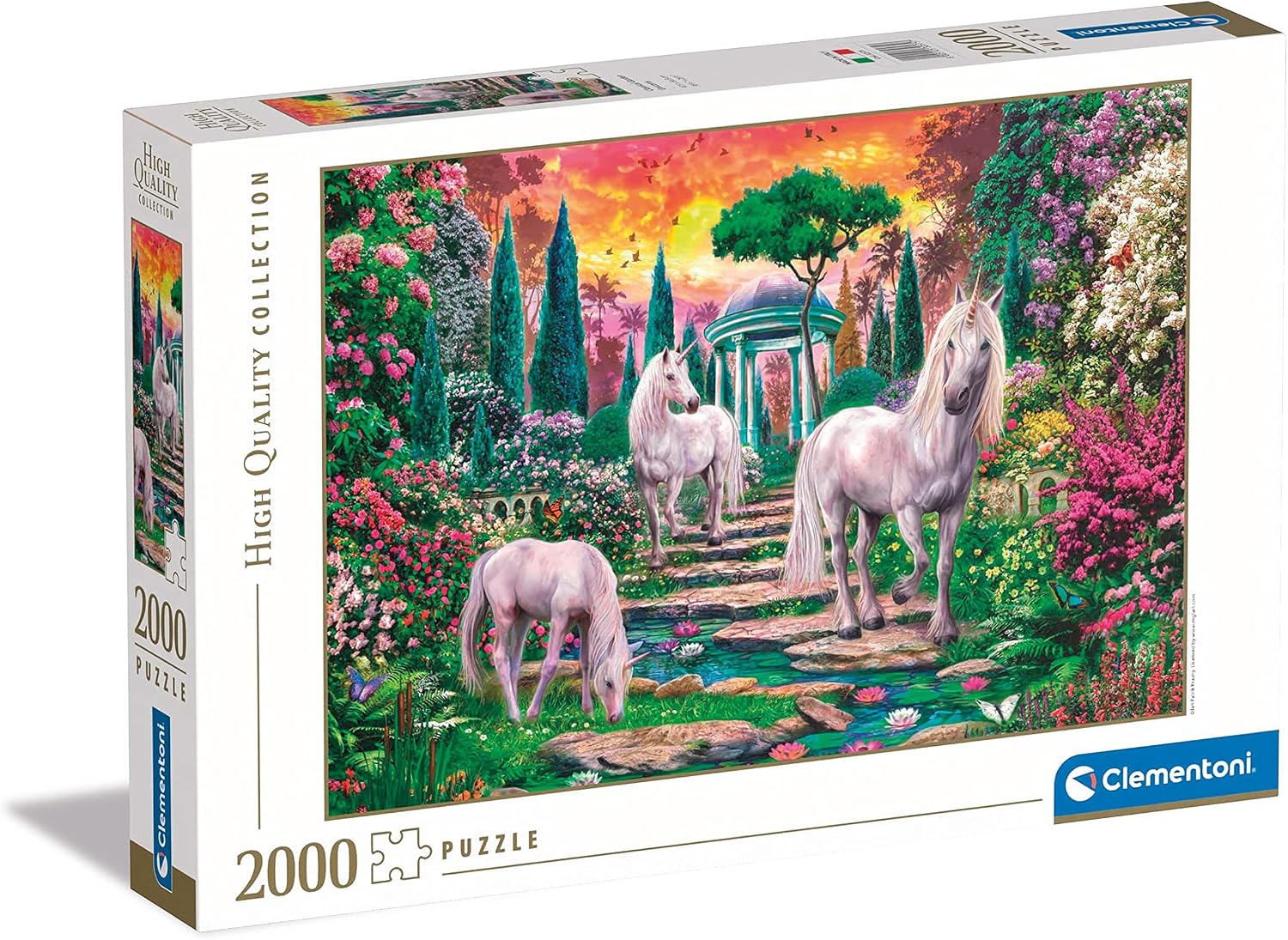 Clementoni - Puzzle Adulto 2000 Piezas Jardín con Unicornios - Desde 14 años (32575)