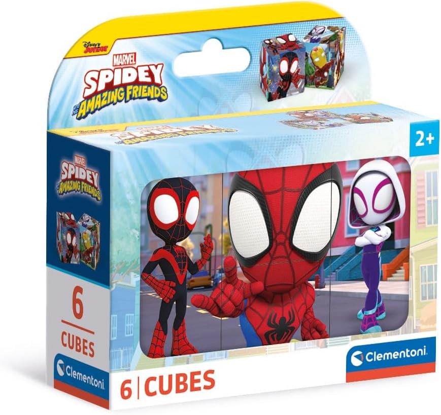 Clementoni- Marvel Spidey and His Amazing Friends Paquete De 6 Cubos para Armar 6 Imágenes Distintas,