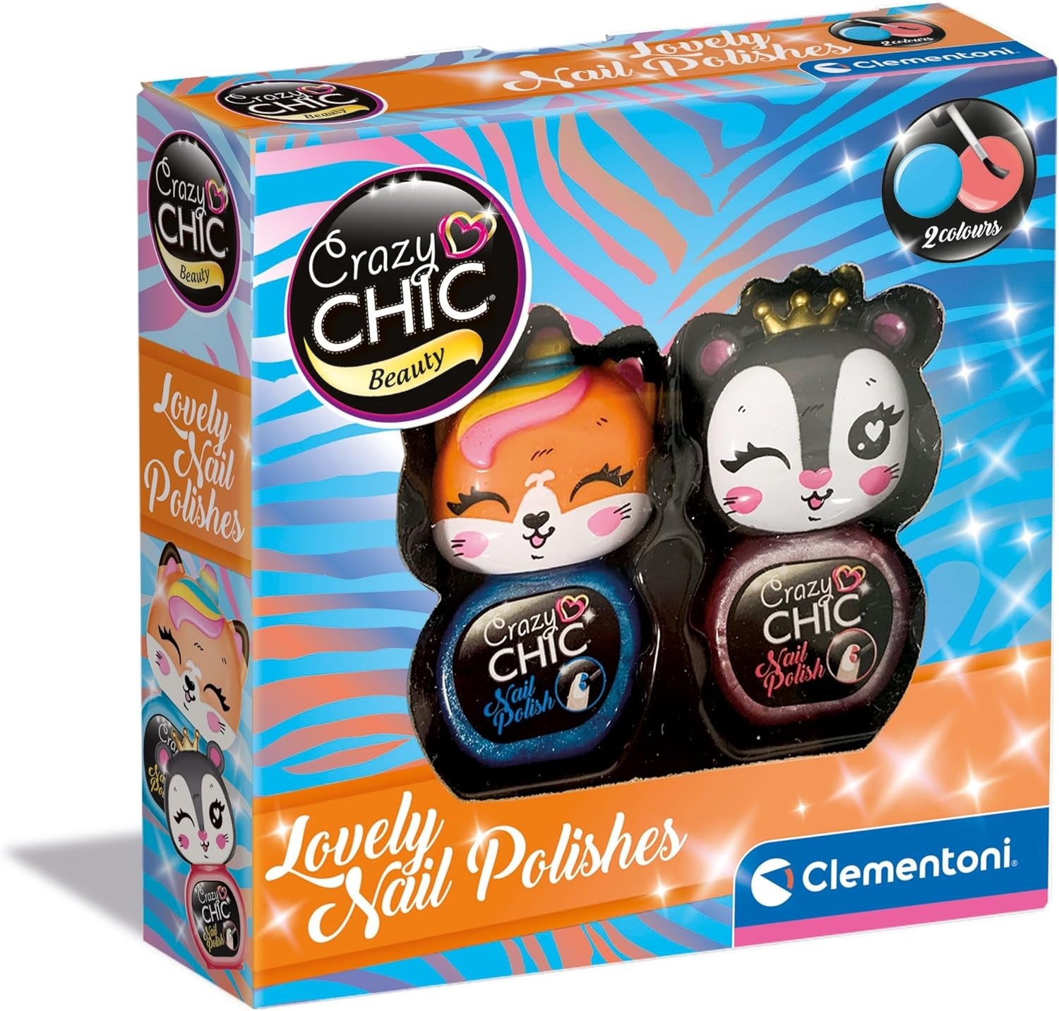 Crazy Chic – Lovely Nail Polishes: Pantera y Zorro – Kit 2 esmaltes, 6 años, decoración de uñas, no tóxico, a Base de Agua