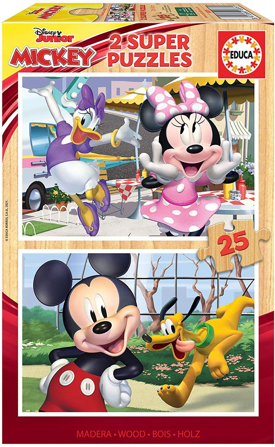 Educa 18876 Mouse Disney Mickey and Friends. 2 Puzzles Infantiles de Madera de 25 Piezas