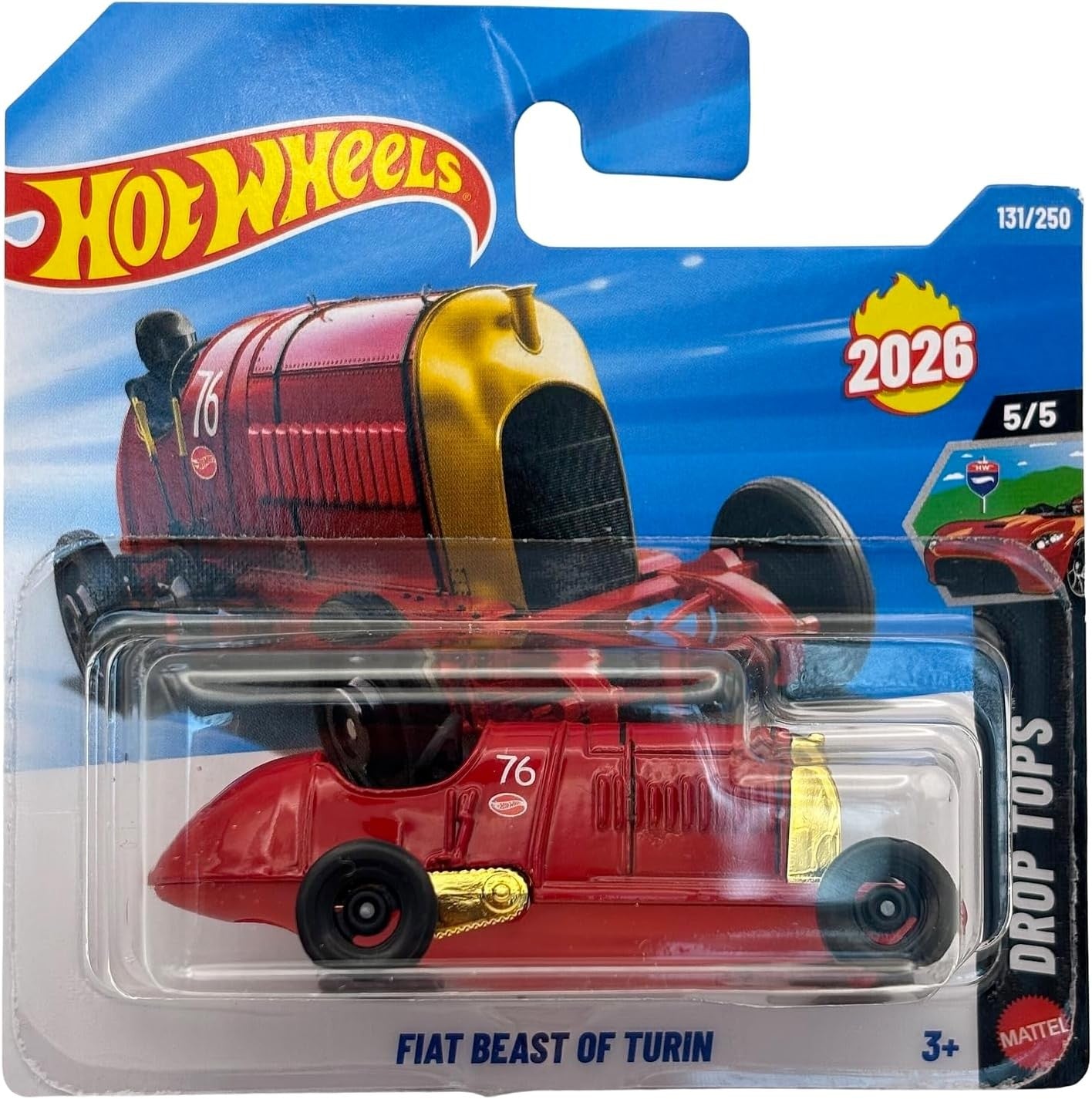 Hot Wheels FIAT Bestia de Turín rojo – Drop Tops 5/5 – JJH48 –  Coche de carreras histórico – Mattel 2026