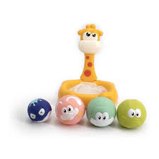 Bath Toys with Giraffe-Shaped Basket and 4 Soft Rubber Balls for Shooting, Easy to Install with 2 Suction Cups