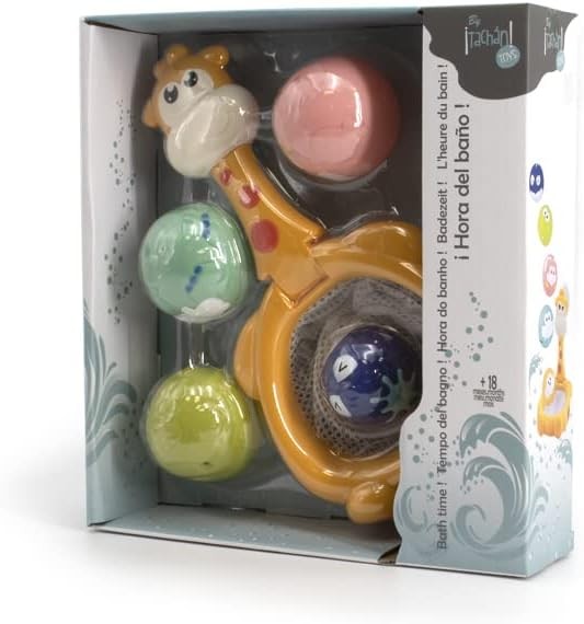 Bath Toys with Giraffe-Shaped Basket and 4 Soft Rubber Balls for Shooting, Easy to Install with 2 Suction Cups