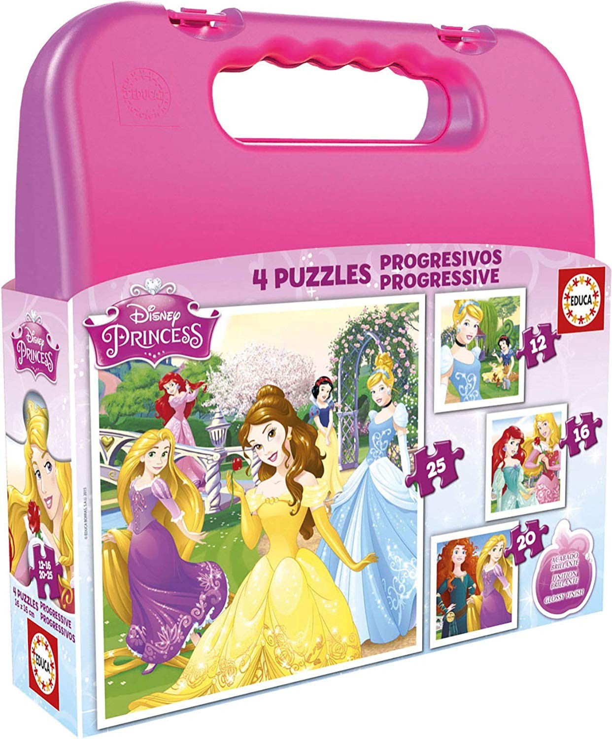 Maleta Puzzles Progresivos PRINCESAS DISNEY, 12-16-20-25
