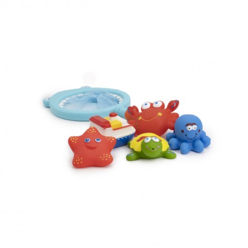 Set de Juguetes de baño y Piscina para bebés con Red de Pesca y 8 Accesorios Blandos y Coloridos con Animales Marinos