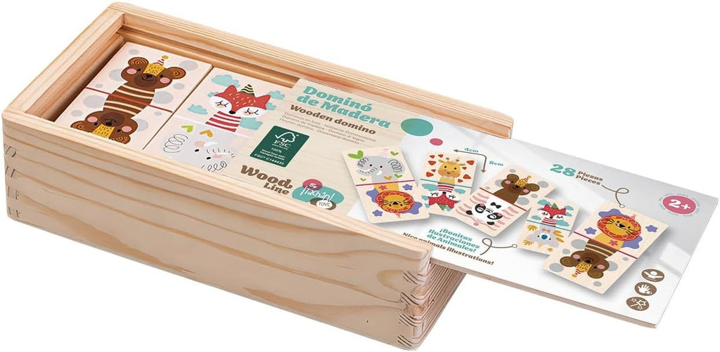Tachan Dominó Infantil de Madera-Encajable-Incluye 28 Piezas y cajita para guardarlo