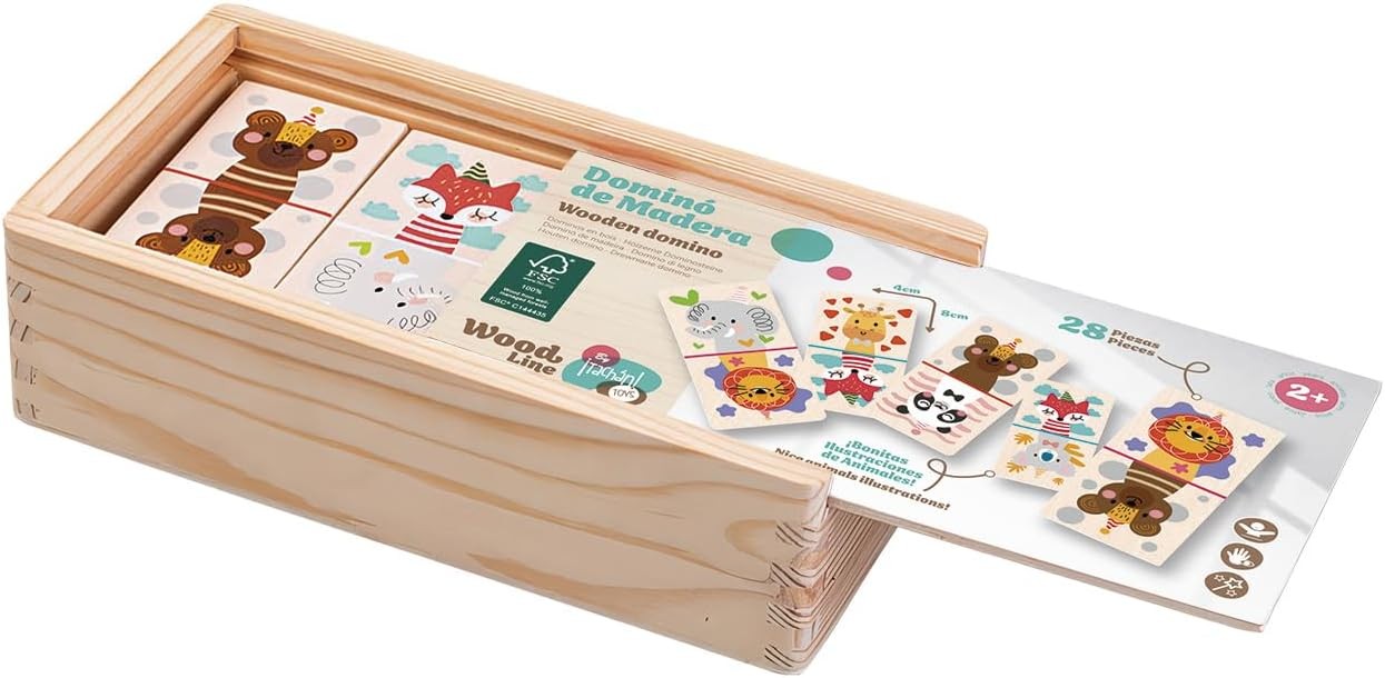 Tachan Dominó Infantil de Madera-Encajable-Incluye 28 Piezas y cajita para guardarlo