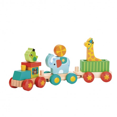 Tachan First Wooden Train with Animals - with Interlocking Pieces to Combine