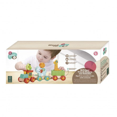Tachan First Wooden Train with Animals - with Interlocking Pieces to Combine