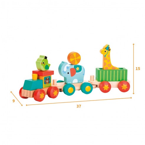 Tachan First Wooden Train with Animals - with Interlocking Pieces to Combine